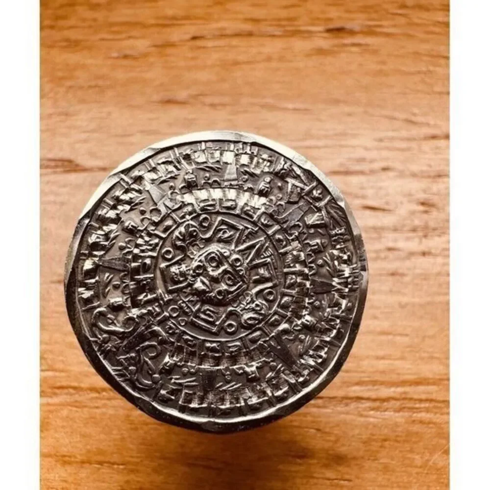 MEXICO 925‎ Sterling Silver Mayan Aztec Sun Calendar Cufflinks Vintage 10.62g